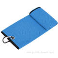 Portable polyester Tri-fold golf towel with grommet hook